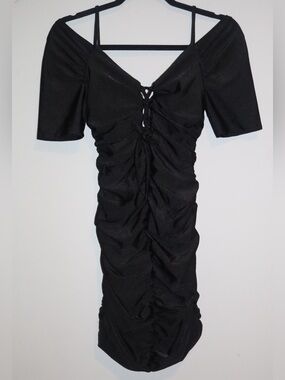 Black Ruched Short Sleeve Dress